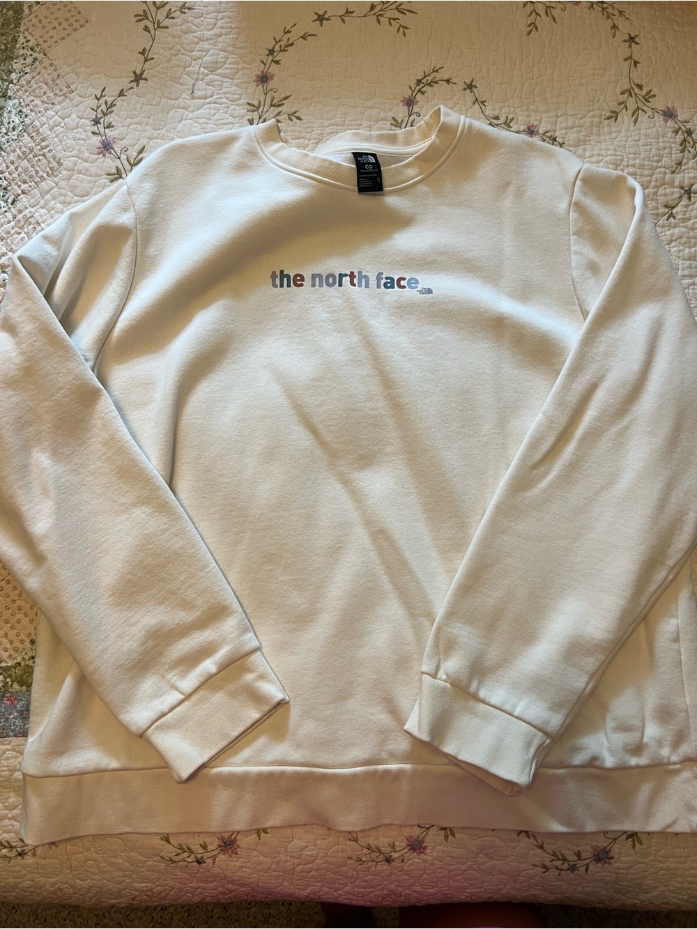 The North Face Men's Cream Crewneck with Multicolor Logo